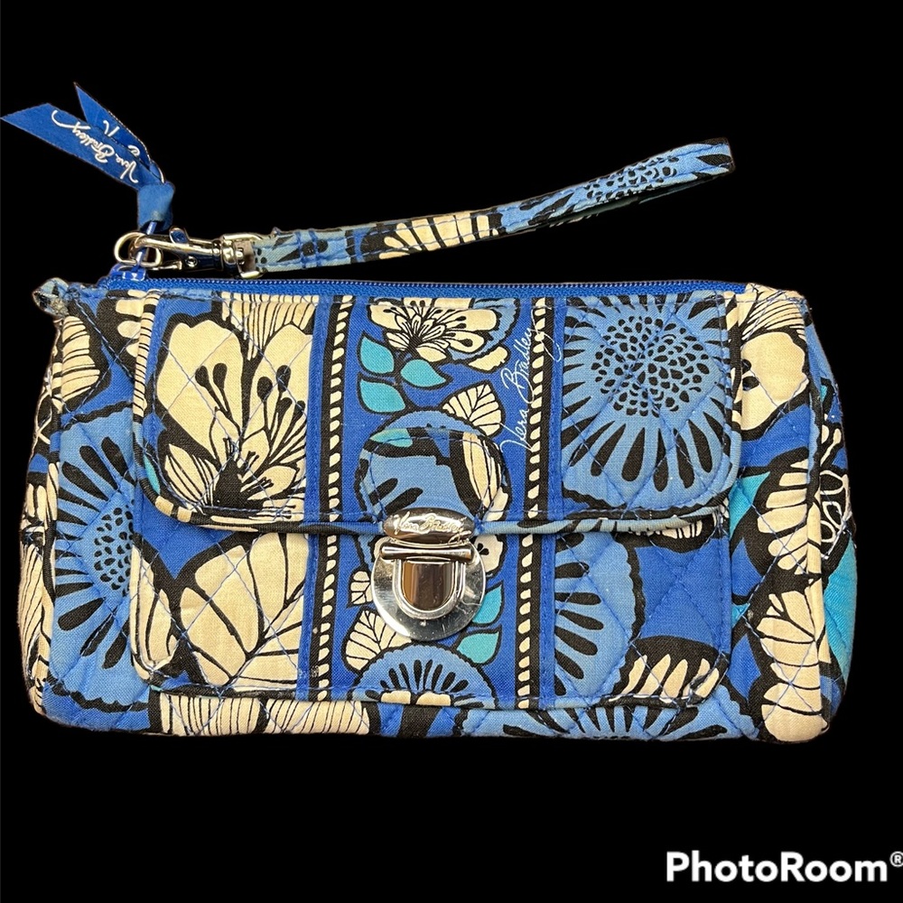 Vera Bradley Blue Bayou Push Lock Wristlet Wallet